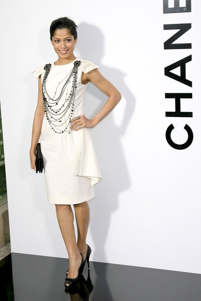 Freida Pinto Standing Tall-At Chanel Show- Paris Fashion Week